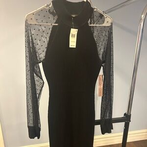 Almost Famous Black Dress with Sheer Sleeves